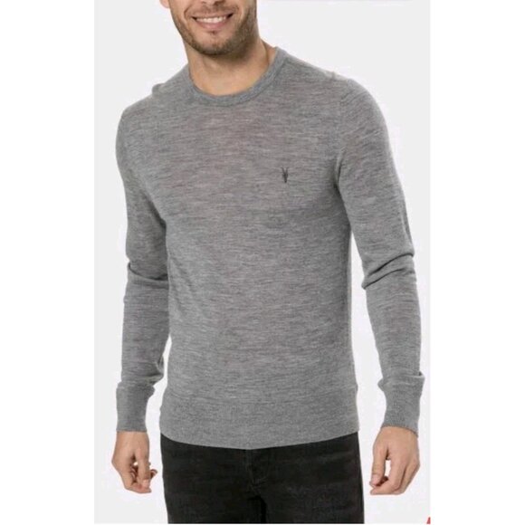 All Saints men's Mode 100% Merino Wool Crew neck Sweater Gray Size XS - Picture 10 of 11